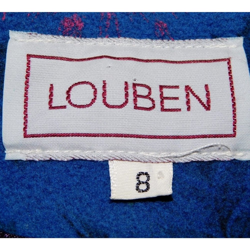 VTG LOUBEN Women 8 Blue Floral Wool Blend Oversized Blazer Jacket Shoulder Pads - Picture 3 of 12